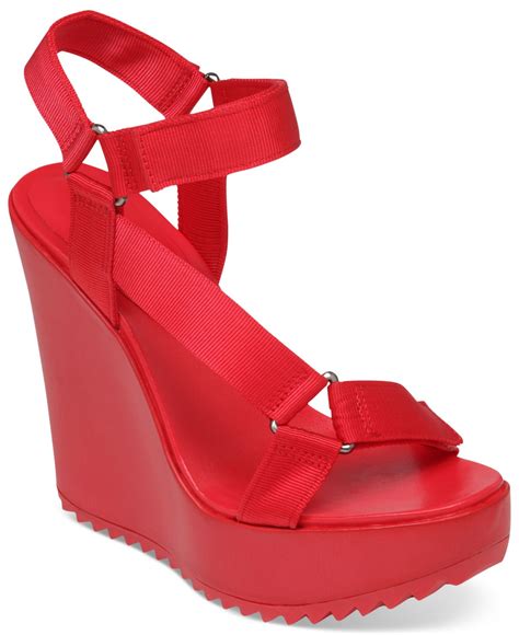 red platform wedge sandals